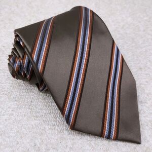 Ermenegildo Zegna Silk Tie Diagonal Stripes Brown Blue Orange Necktie